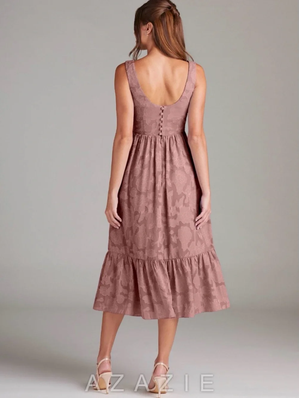 Azazie Dusty Rose Floral Midi Dress - Picture 2 of 7